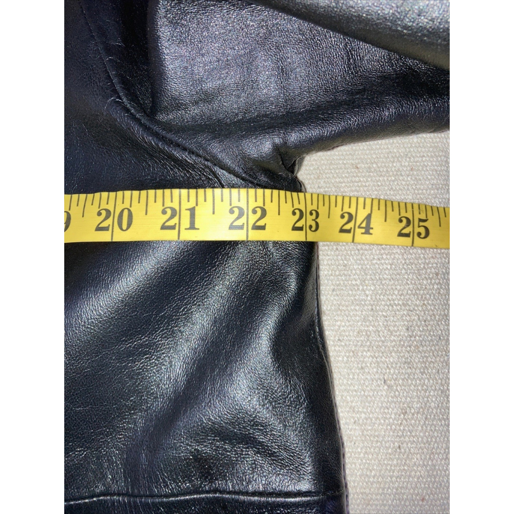 Vintage 60s Leather Penny Lane Fox Fur Collar Front Cuffs Trim Swing Coat Jacket - Picture 9 of 16